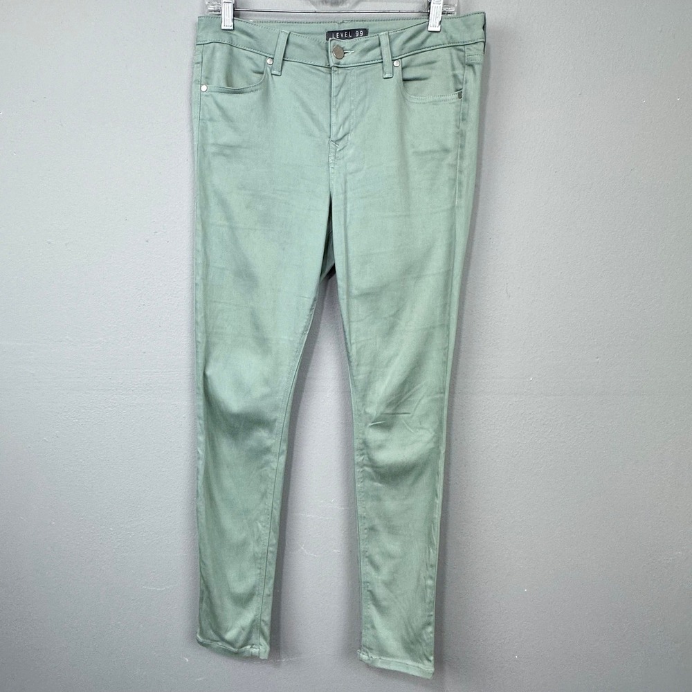 Level 99 Skinny Pants Womens 30 Moss Green Mid Rise Stretch Twill Minimalist